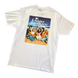 UO MTV Laguna Beach Y2K White Graphic Tee Women’s Large Crewneck T-Shirt NWT